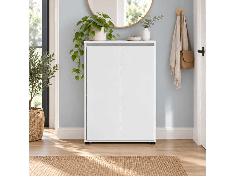  Armoire à chaussures 2 portes avec étagères coloris blanc - longueur 70 x profondeur 34 x hauteur 108,3 cm  - Conforama E