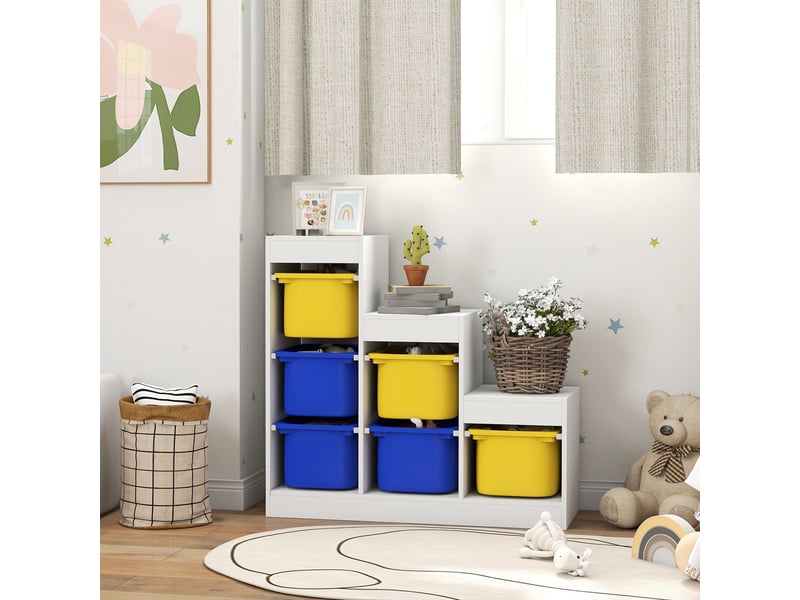  Meuble de rangement pour jouets 3 niveaux 3-8 ans bleu jaune  - Conforama C