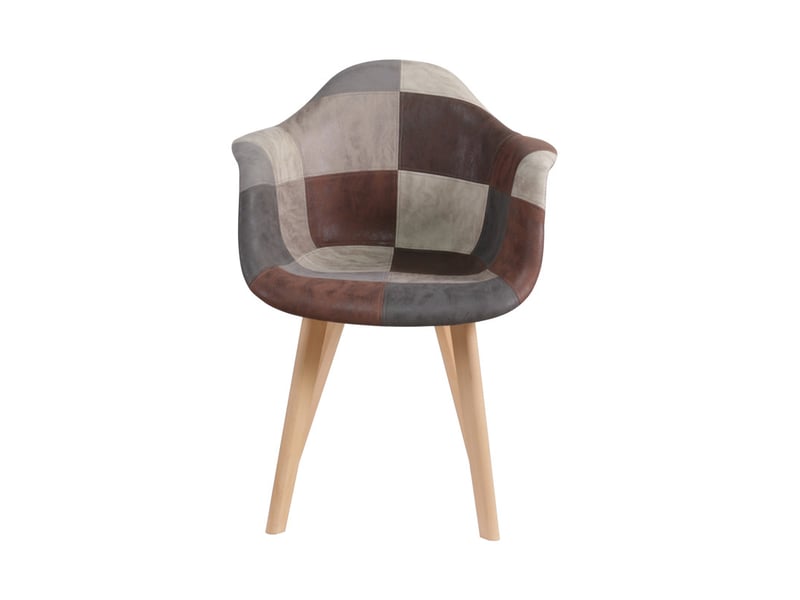  Chaises patchwork vintage (lot de 2) - pieds en bois massif - chaises de salle à manger et de salon (marron)  - Conforama B