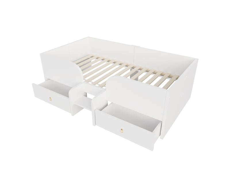  Lit enfant 90x200 cm, lit simple avec 2 tiroirs,  en mdf blanc, sans matelas  - Conforama A