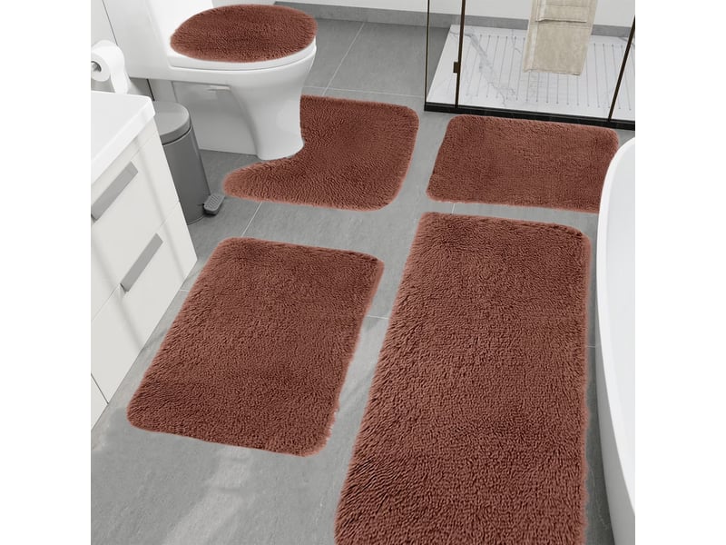  Ensemble de bain 5 pièces avec tapis wc en u - marron  - Conforama D
