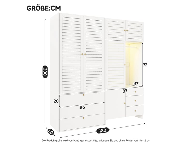  Armoire 180x50x200 cm avec panier à linge et led, panneau de particules, couleur blanc  - Conforama C
