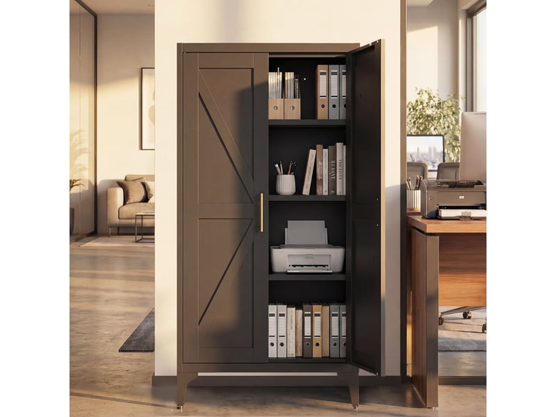  Armoire métallique noire 2 portes avec étagères réglables, rangement cuisine et bureau  - Conforama B