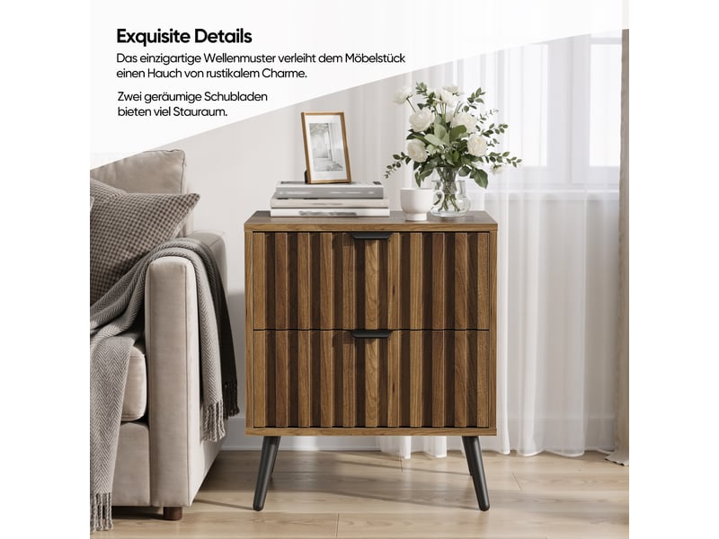  Table de nuit moderne - design encastré - deux tiroirs spacieux - dimensions - couleur noyer - matériau mdf 45x40x53cm - Conforama E