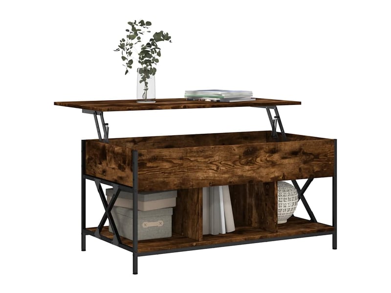  Table basse - table de salon - table à thé chêne fumé 100x55x50 cm bois d'ingénierie et métal  - Conforama D