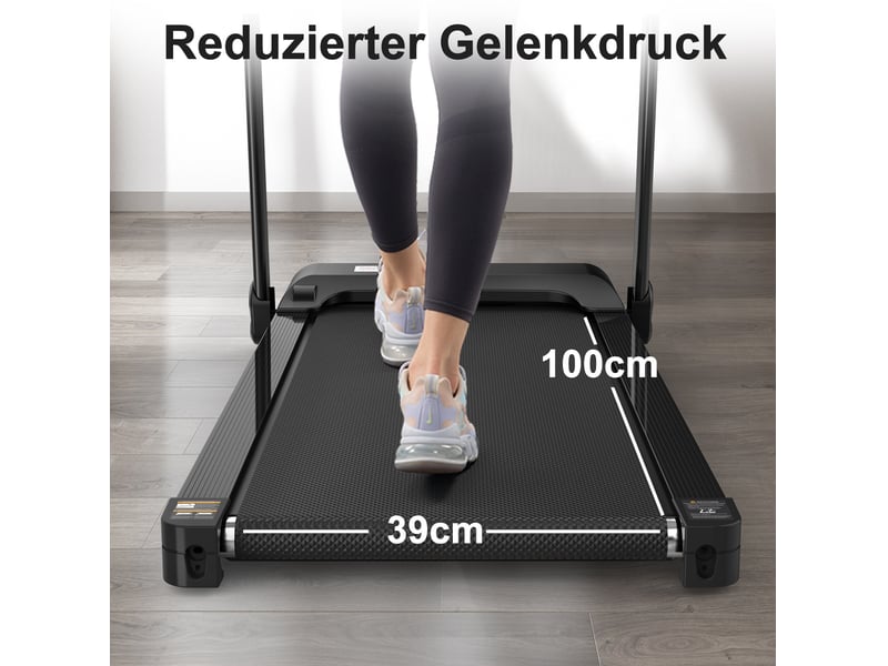  Tapis de course électrique 121x63x116 cm noir en acier, jusqu'à 12 kmh avec écran led et connexion app  - Conforama B