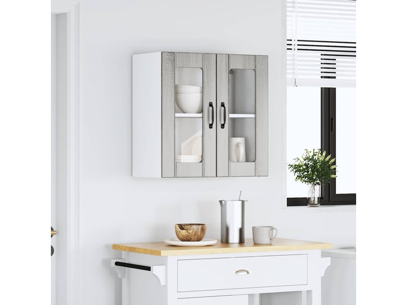  Meuble de rangement, armoire murale de cuisine et porte en verre lucca sonoma gris  - Conforama C