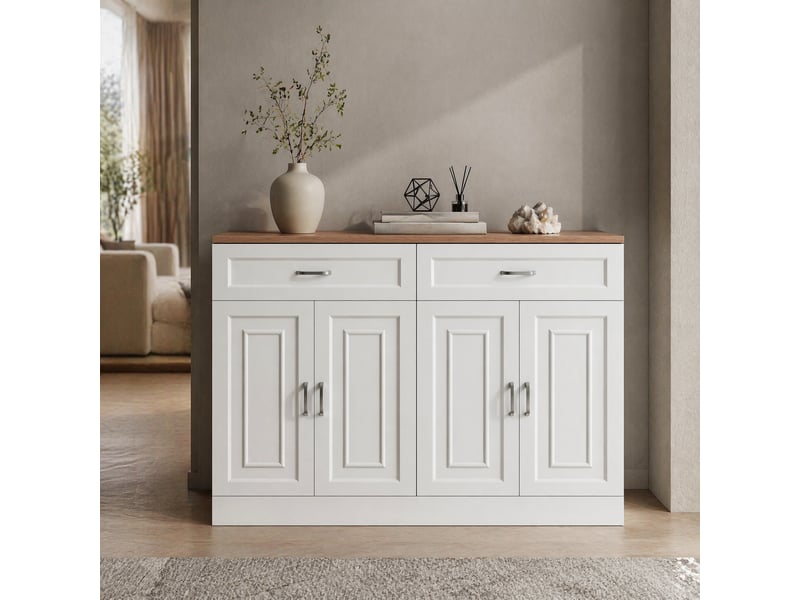  Buffet bas avec rangements 120 cm blanc et bois cravdom  - Conforama B