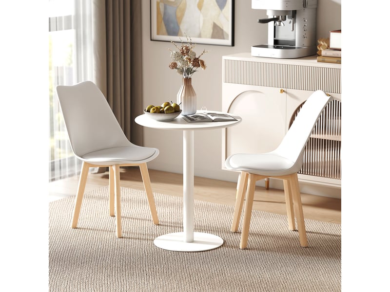  Table de cuisine ronde pour 2 personnes en acier design moderne blanc  - Conforama B