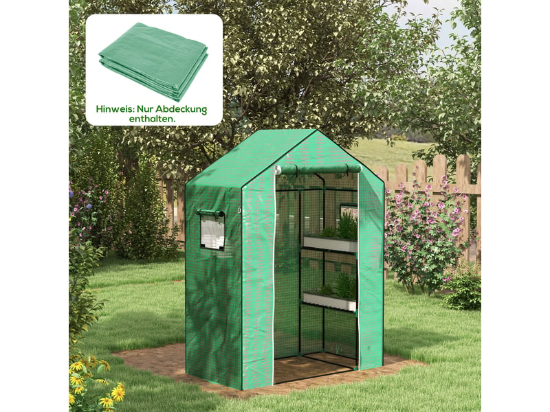 Film de remplacement pour serre, bâche de rechange avec protection uv, porte sectionnelle, fenêtres latérales, film seul 140 x 73 x 190 cm, vert - Conforama C