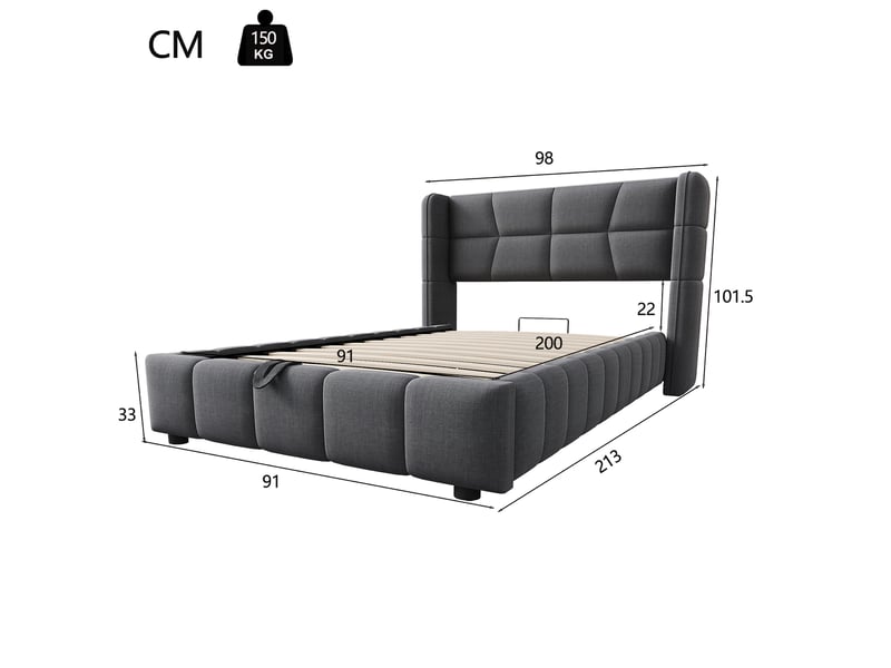  Lit coffre 90x200 cm avec rangement en tissu gris  - Conforama E