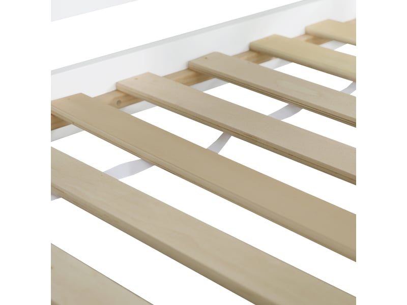  Lit mezzanine enfant, lit simple avec escalier de rangement, porte et fenêtres ouvrantes, 90x200 cm, sans matelas  - Conforama E