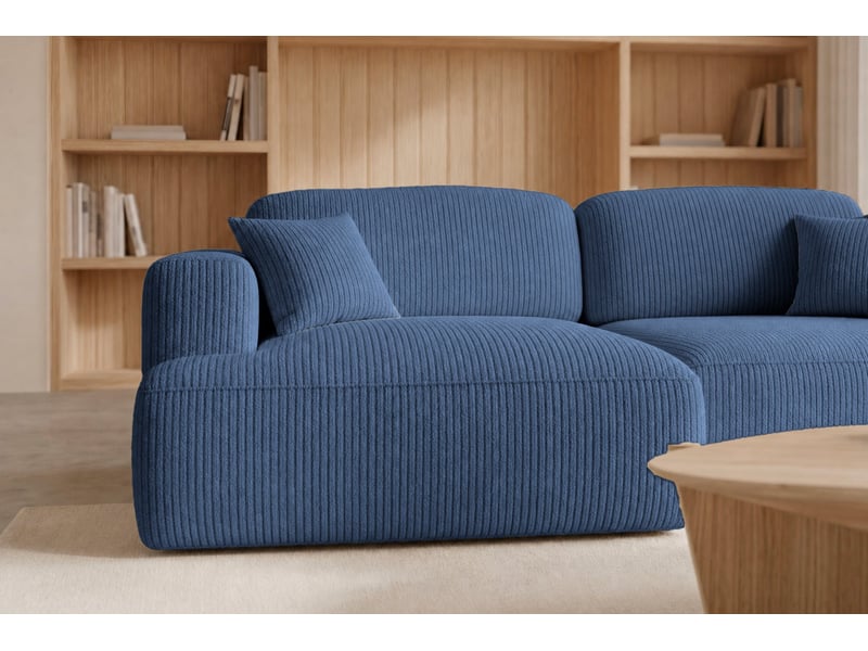 Chiara - canapé d'angle convertible petit velours côtelé 4 places bleu gauche - Conforama E