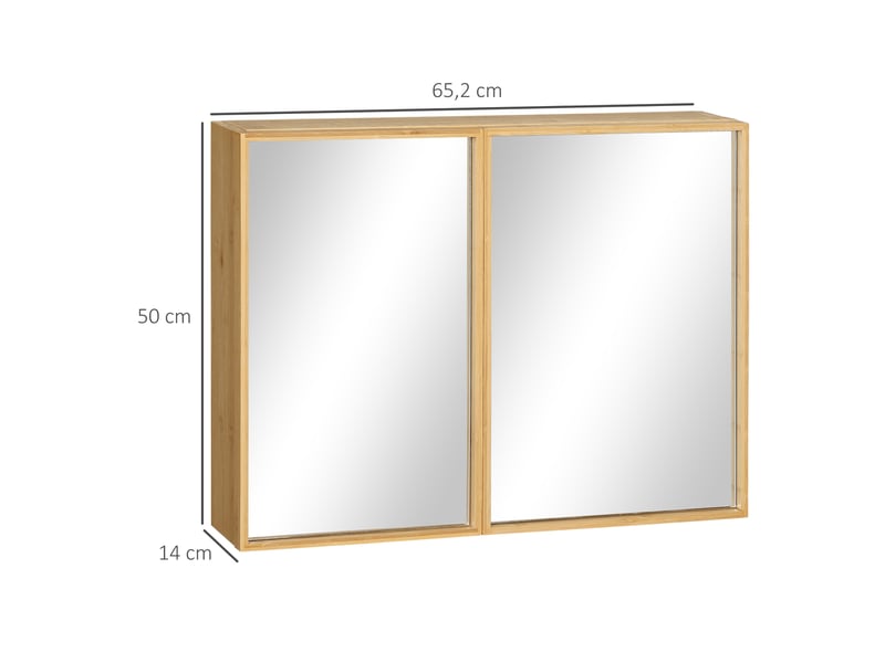  Armoire de toilette murale 2 portes miroir en bambou 65,2 x 14 x 50 cm  - Conforama C