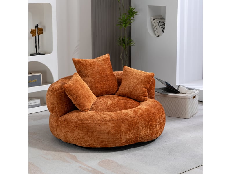  Fauteuil relax fixe en tissu orange avec dossier enveloppant, 3 coussins et assise souple pour se détendre  - Conforama B