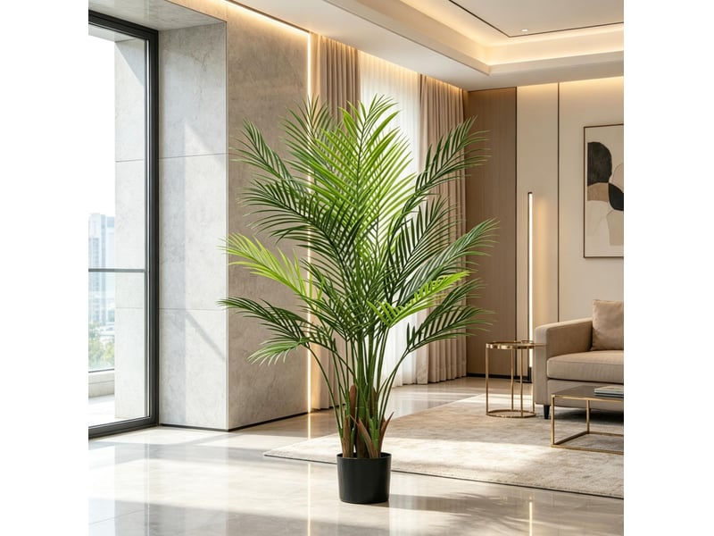  Palmier artificiel en pot 120 cm vert avec 22 feuilles, décor tropical sans entretien pour intérieur  - Conforama E