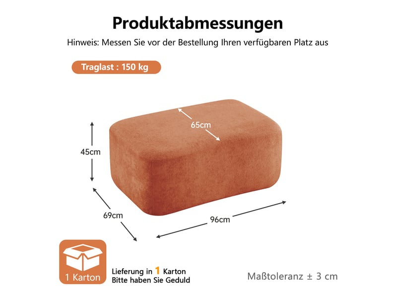 Repose-pied modulaire avec assise en mousse haute élasticité et design sans cadre, en velours orange 96 × 69 × 45 cm - Conforama E
