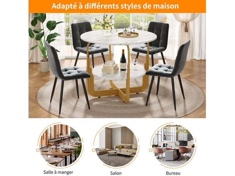  Table ronde, 80x80x76 cm, plateau imitation marbre épais, plateau en mdf, design moderne, pratique, mdf, coloris dorée  - Conforama D