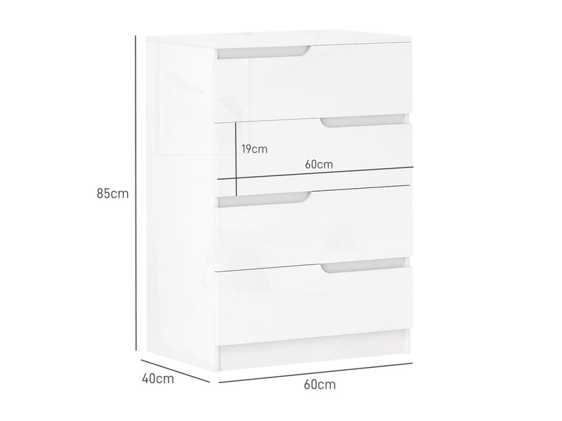 Commode moderne, armoire, 4 tiroirs, bois, dispositif anti-basculement, patins de protection, blanche  - Conforama E