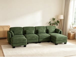 Canapé d’angle 4 places en u, assise large et profonde, design ergonomique, 2 poufs, montage facile, 330 × 143 × 88 cm, vert