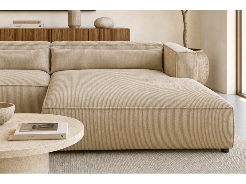  Tilos - canapé d'angle petit velours côtelé 4 places beige gauche  - Conforama E