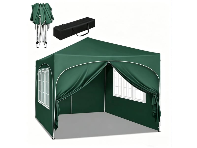  Tonnelle pliante 3x3 m – verte – 4 parois amovibles, hauteur réglable et sac de transport inclus  - Conforama A