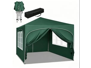 Tonnelle pliante 3x3 m – verte – 4 parois amovibles, hauteur réglable et sac de transport inclus