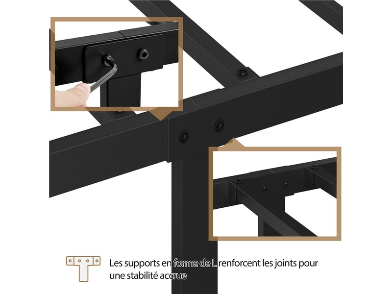  Cadre de lit métallique avec tête de lit motif nuages 160x200 cm, support à lattes renforcé et espace rangement inférieur 615079 Black (160*200cm) - Conforama E