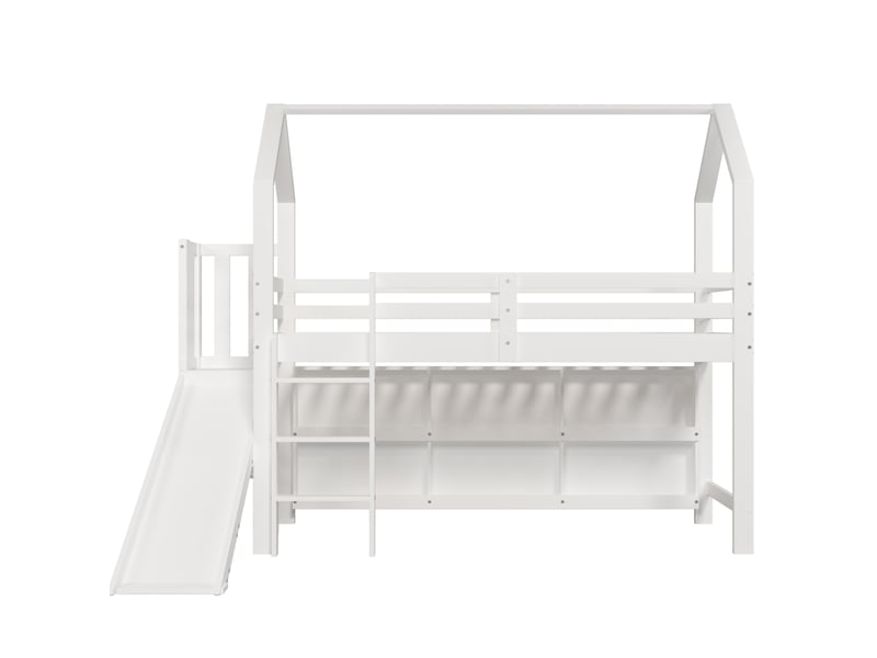  Lit enfant avec toboggan et rangements, lit simple 90x200 cm en bois massif, lit blanc pour chambre d'enfant, sans matelas.  - Conforama R
