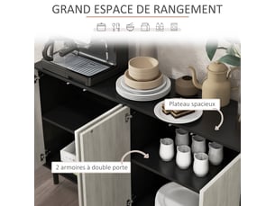 Buffet de cuisine meuble de rangement 2 placards avec étagères réglables, noir et aspect bois gris, 121 x 37 x 75 cm