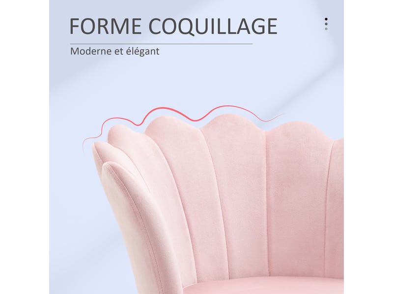  Fauteuil coquillage en velours rose poudré pieds en métal doré 67x64x77 cm  - Conforama E