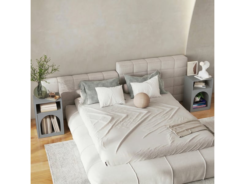  Lot de 2 tables de chevet, table de nuit avec compartiments ouverts, design arqué, 40 x 30 x 60 cm, gris  - Conforama D