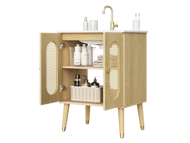 Meuble sous vasque 61x47x89 cm avec vasque en céramique, finition bois naturel - Conforama A