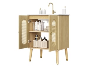 Meuble sous vasque 61x47x89 cm avec vasque en céramique, finition bois naturel