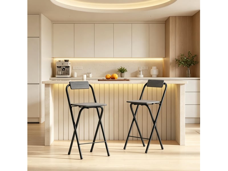  Lot de 2 tabourets de bar pliants 37 x 45 x 87 cm – noir – dossier et repose-pieds en acier  - Conforama B