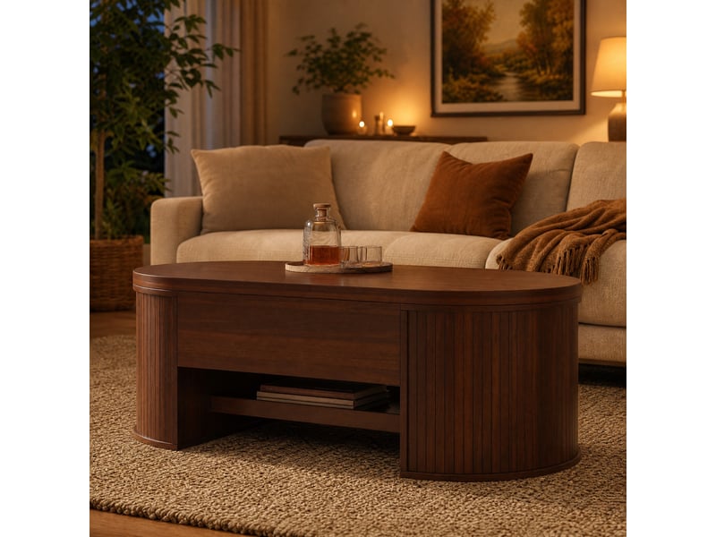  Table basse relevable avec rangement et étagère coulissante pour salon en mdf 110×55,5×40 cm noyer naturel  - Conforama B