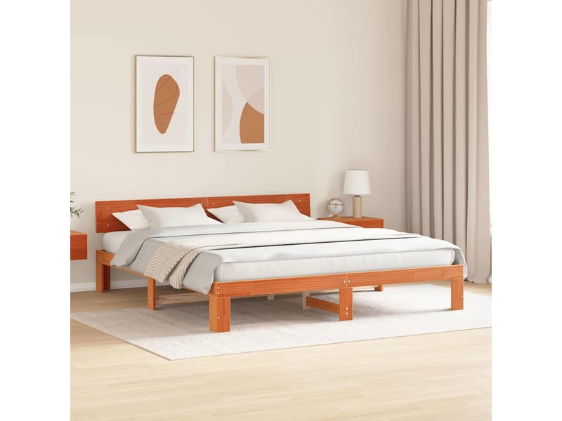  Lit double- lit adulte -  cadre de lit avec tête de lit brun  200 x 200 cm pin massif  - Conforama B
