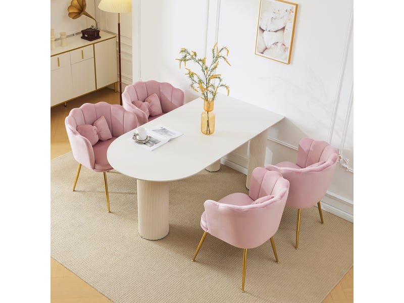  Lot de 4 chaises de salle à manger 58x63x77cm – avec pieds dorés - coussin papillon velours - rose  - Conforama E
