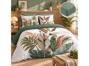 Parure de lit 240 x 220 cm 100% coton romy + drap housse 140 x 190 cm cèdre
