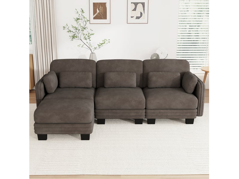  Canapé d'angle modulable 3 places en chenille marron 253x143x88 cm  - Conforama B