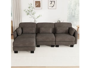 Canapé d'angle compressé réversible fixe MODFU  3 places Tissu marron