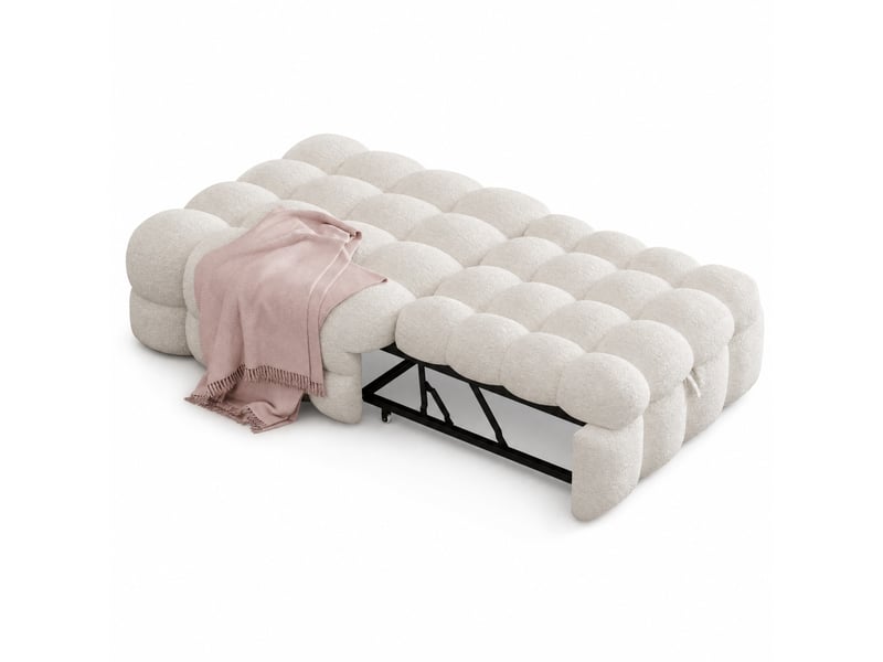 Canapé-lit 1 place 2-en-1 avec pouf en tissu bouclette beige - Conforama A