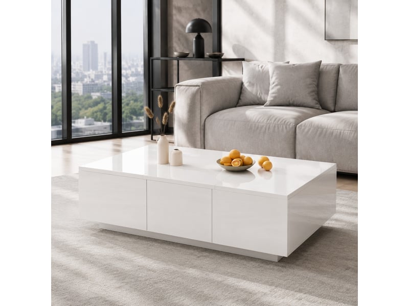  Table basse avec 2 tiroirs et rangements dissimulés, finition brillante, pour salon, 100 × 50 × 31 cm  - Conforama B