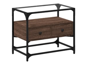 Meuble tv - banc tv - meuble de rangement avec dessus en verre chêne marron bois d'ingénierie