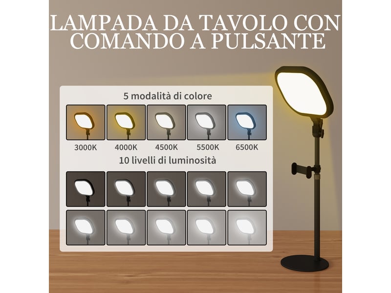  Lampe de bureau led avec support pour téléphone, 5 couleurs d'éclairage et 10 niveaux de luminosité, noire  - Conforama E
