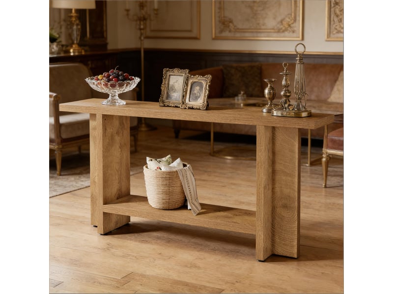  Table console avec étagère de rangement en mdf marron 150x30x80 cm  - Conforama B