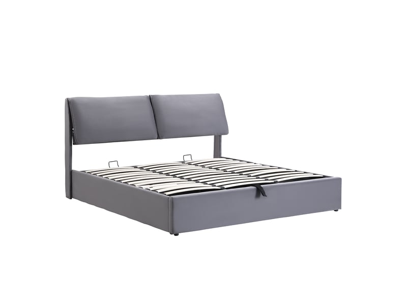  Lit 160x200 à coffre hydraulique en velours gris, sommier, tête de lit et 3 tiroirs - sans matelas  - Conforama A