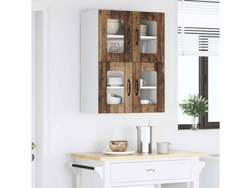  Cabinet en verre mural 2 pcs bois ancien bois d'ingénierie shl7494  - Conforama D