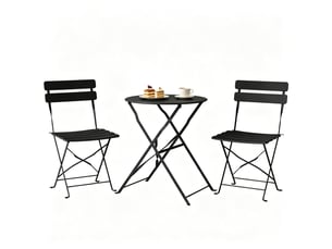 Ensemble table et chaise de jardin avec 1 table et 2 chaises pliantes pour balcon et terrasse, métal noir
