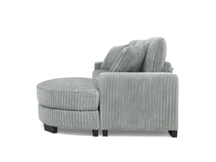Canapé d'angle, canapé modulable, 4 places, en velours tricoté, gris, 2 coussins inclus, 256,5 x 133,5 x 89 cm, avec pouf